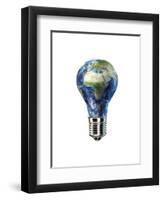 Light Bulb with Planet Earth Inside Glass, Africa and Europe View-null-Framed Art Print