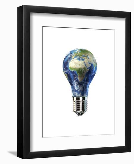 Light Bulb with Planet Earth Inside Glass, Africa and Europe View-null-Framed Art Print