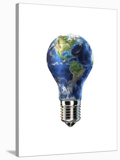 Light Bulb with Planet Earth Inside Glass, Americas View-null-Stretched Canvas