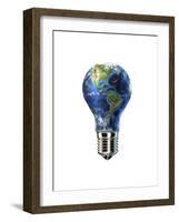 Light Bulb with Planet Earth Inside Glass, Americas View-null-Framed Art Print