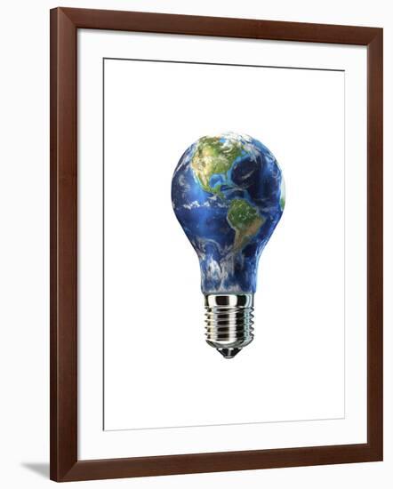 Light Bulb with Planet Earth Inside Glass, Americas View-null-Framed Art Print