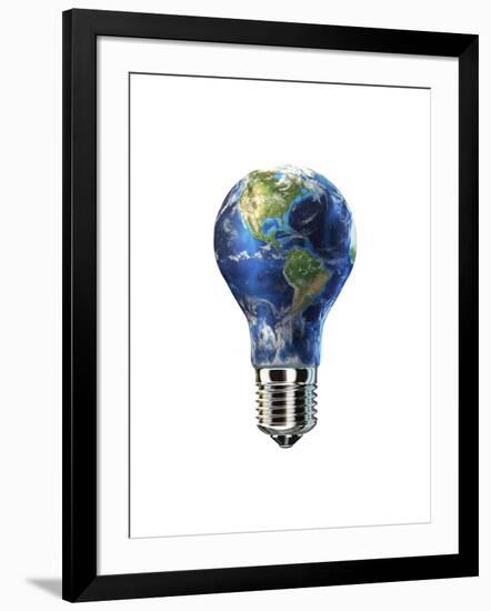 Light Bulb with Planet Earth Inside Glass, Americas View-null-Framed Art Print