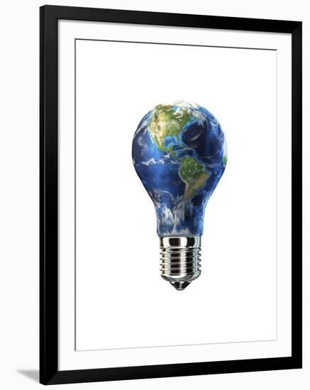 Light Bulb with Planet Earth Inside Glass, Americas View-null-Framed Art Print