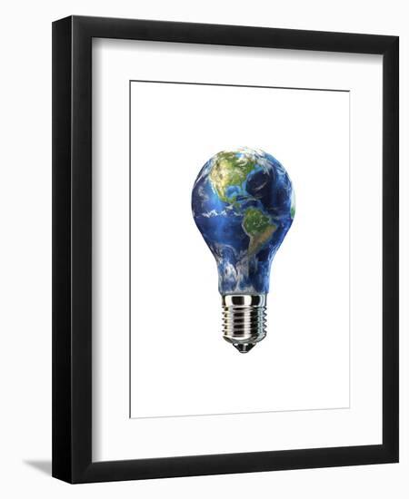 Light Bulb with Planet Earth Inside Glass, Americas View-null-Framed Art Print