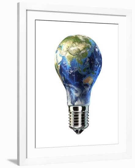 Light Bulb with Planet Earth Inside Glass, Asia View-null-Framed Art Print