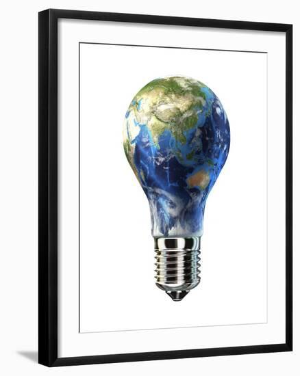 Light Bulb with Planet Earth Inside Glass, Asia View-null-Framed Art Print