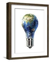 Light Bulb with Planet Earth Inside Glass, Asia View-null-Framed Art Print