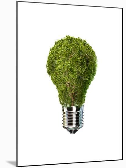 Light Bulb with Tree Inside Glass, Isolated on White Background-null-Mounted Art Print