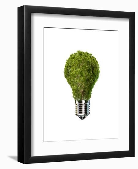 Light Bulb with Tree Inside Glass, Isolated on White Background-null-Framed Art Print