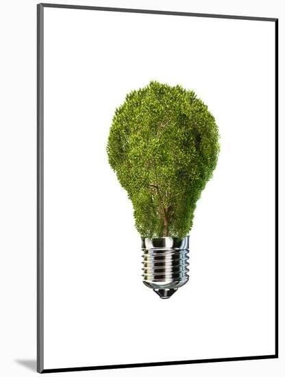 Light Bulb with Tree Inside Glass, Isolated on White Background-null-Mounted Art Print