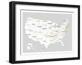 Light Grey USA Map-Kindred Sol Collective-Framed Art Print