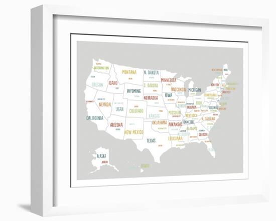 Light Grey USA Map-Kindred Sol Collective-Framed Art Print