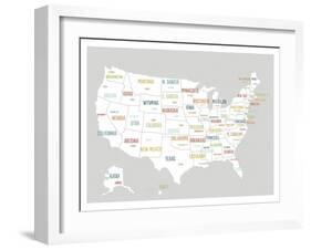 Light Grey USA Map-Kindred Sol Collective-Framed Art Print