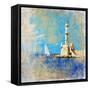 Light House With Yacht- Artistic Painting Style Picture-Maugli-l-Framed Stretched Canvas