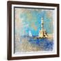 Light House With Yacht- Artistic Painting Style Picture-Maugli-l-Framed Art Print