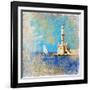 Light House With Yacht- Artistic Painting Style Picture-Maugli-l-Framed Art Print