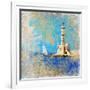 Light House With Yacht- Artistic Painting Style Picture-Maugli-l-Framed Premium Giclee Print