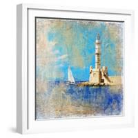 Light House With Yacht- Artistic Painting Style Picture-Maugli-l-Framed Art Print