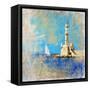 Light House With Yacht- Artistic Painting Style Picture-Maugli-l-Framed Stretched Canvas