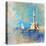 Light House With Yacht- Artistic Painting Style Picture-Maugli-l-Stretched Canvas