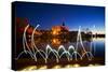 Light Painting at Mšllner Town Lake, Evening-Thomas Ebelt-Stretched Canvas