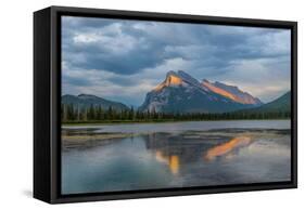 Light Rays on Mount Rundle, Banff National Park, Canada, Canadian Rockies, Vermillion Lakes Area-Tom Till-Framed Stretched Canvas