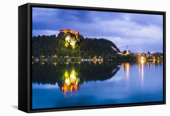 Light Reflections in Lake Bled, Julian Alps, Gorenjska, Slovenia, Europe-Matthew Williams-Ellis-Framed Stretched Canvas