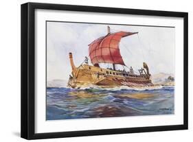 Light Ship from Classical Greek Era, Watercolour by Albert Sebille (1874-1953)-null-Framed Giclee Print