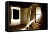 Light Streaming Through Window on Sand Covered House in Kolmanskop Ghost Town-Enrique Lopez-Tapia-Framed Stretched Canvas