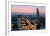 Light trails and skyscrapers at dusk, Bangkok, Thailand, Southeast Asia, Asia-Logan Brown-Framed Photographic Print