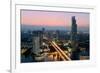 Light trails and skyscrapers at dusk, Bangkok, Thailand, Southeast Asia, Asia-Logan Brown-Framed Photographic Print