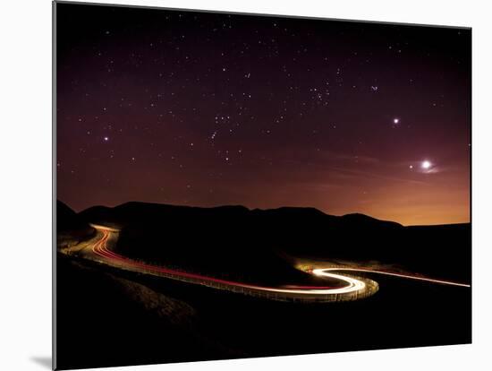 Light Trails and Stars Cape with Venus, Jupiter, Orion and Moon, Peak District Nat'l Park, England-Ian Egner-Mounted Photographic Print