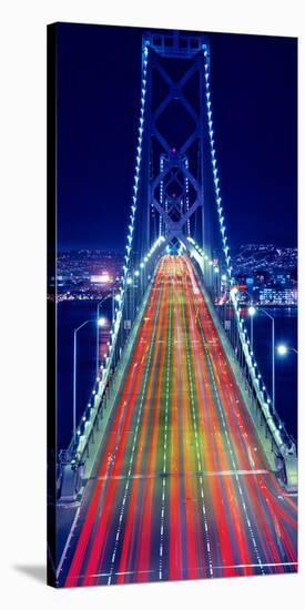 Light trails on Bay Bridge at night, San Francisco, California, USA-null-Stretched Canvas