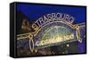 Lighted Sign at Strasbourg Christmas Market-Jon Hicks-Framed Stretched Canvas