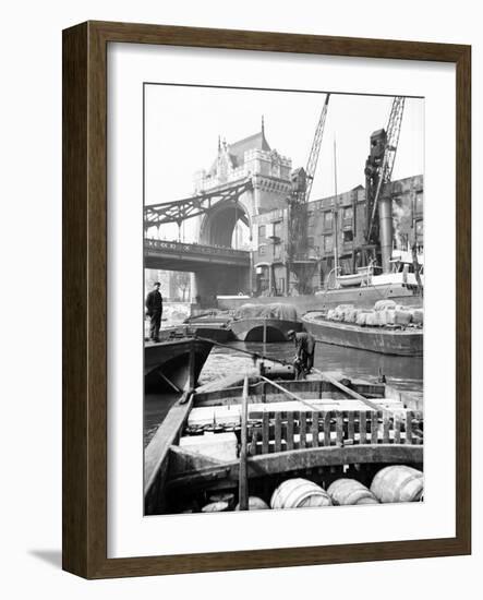 Lighters Approaching the General Steam Navigation Company's Wharf by Tower Bridge, London, C1905-null-Framed Photographic Print