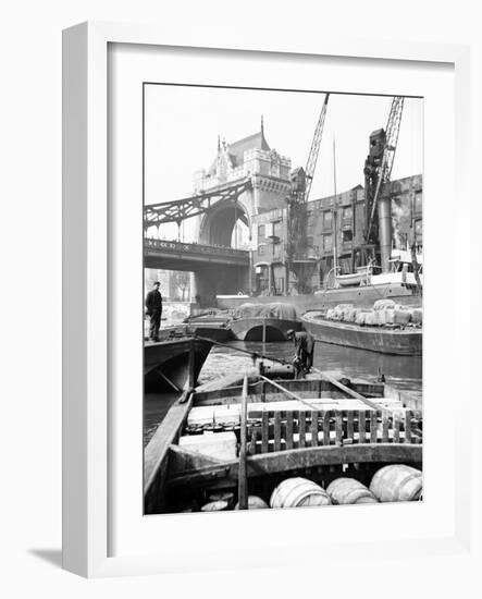 Lighters Approaching the General Steam Navigation Company's Wharf by Tower Bridge, London, C1905-null-Framed Photographic Print