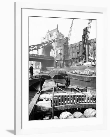 Lighters Approaching the General Steam Navigation Company's Wharf by Tower Bridge, London, C1905-null-Framed Photographic Print