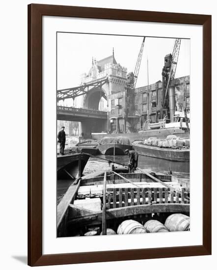 Lighters Approaching the General Steam Navigation Company's Wharf by Tower Bridge, London, C1905-null-Framed Photographic Print