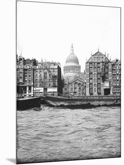 Lighters Passing St Paul's Wharf with St Paul's Cathedral in the Background, London, C1905-null-Mounted Photographic Print