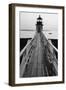 Lighthouse And A Fishing Boat, Maine-George Oze-Framed Photographic Print