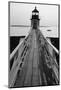 Lighthouse And A Fishing Boat, Maine-George Oze-Mounted Photographic Print