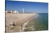 Lighthouse and beach of Ilha do Farol, Culatra barrier island, Olhao, Algarve, Portugal, Europe-Stuart Black-Stretched Canvas