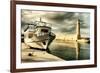 Lighthouse and Boat in Old Port of Rethimno- Artistic Toned Picture-Maugli-l-Framed Art Print