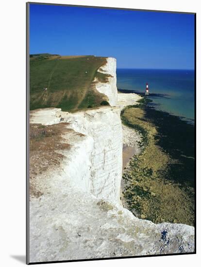 Lighthouse and Chalk Cliffs of Beachy Head Near Eastbourne from the South Downs Way, East Sussex-David Hughes-Mounted Photographic Print