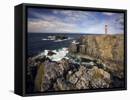 Lighthouse and Cliffs at Butt of Lewis, Isle of Lewis, Outer Hebrides, Scotland, United Kingdom-Lee Frost-Framed Stretched Canvas