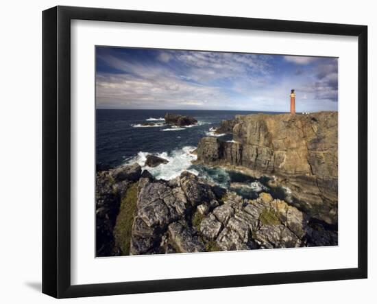 Lighthouse and Cliffs at Butt of Lewis, Isle of Lewis, Outer Hebrides, Scotland, United Kingdom-Lee Frost-Framed Photographic Print