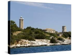 Lighthouse and Old Ruined Lighthouse, Fiskardo, Kefalonia (Cephalonia), Greek Islands, Greece-Robert Harding-Stretched Canvas