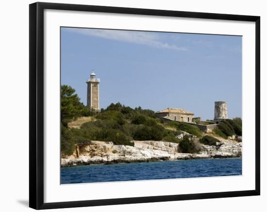 Lighthouse and Old Ruined Lighthouse, Fiskardo, Kefalonia (Cephalonia), Greek Islands, Greece-Robert Harding-Framed Photographic Print