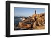 Lighthouse and Pink Rocks at Sunset, Cote De Granit Rose-Stuart Black-Framed Photographic Print