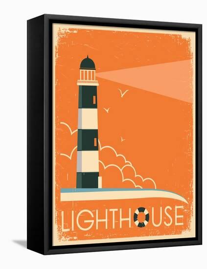 Lighthouse and Sky on Old Poster Texture.Vector Vintage Illustration-Tancha-Framed Stretched Canvas